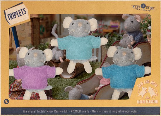 Het Muizenhuis - Knuffelmuis De Drieling - 8 cm