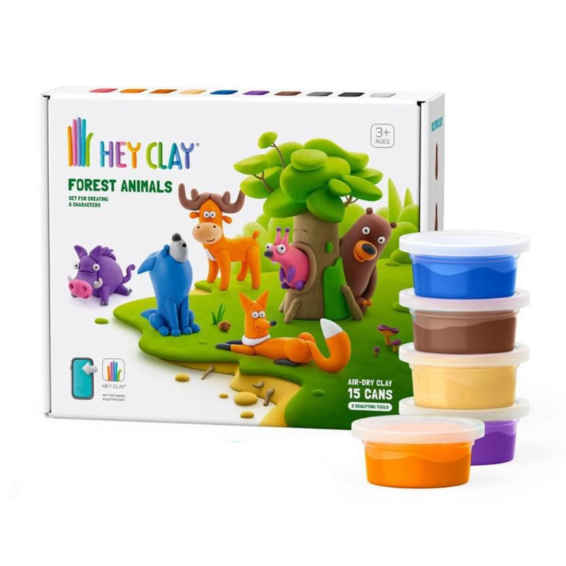 Hey Clay - interactieve boetseerkleiset - 6 Bosdieren (15 potjes)
