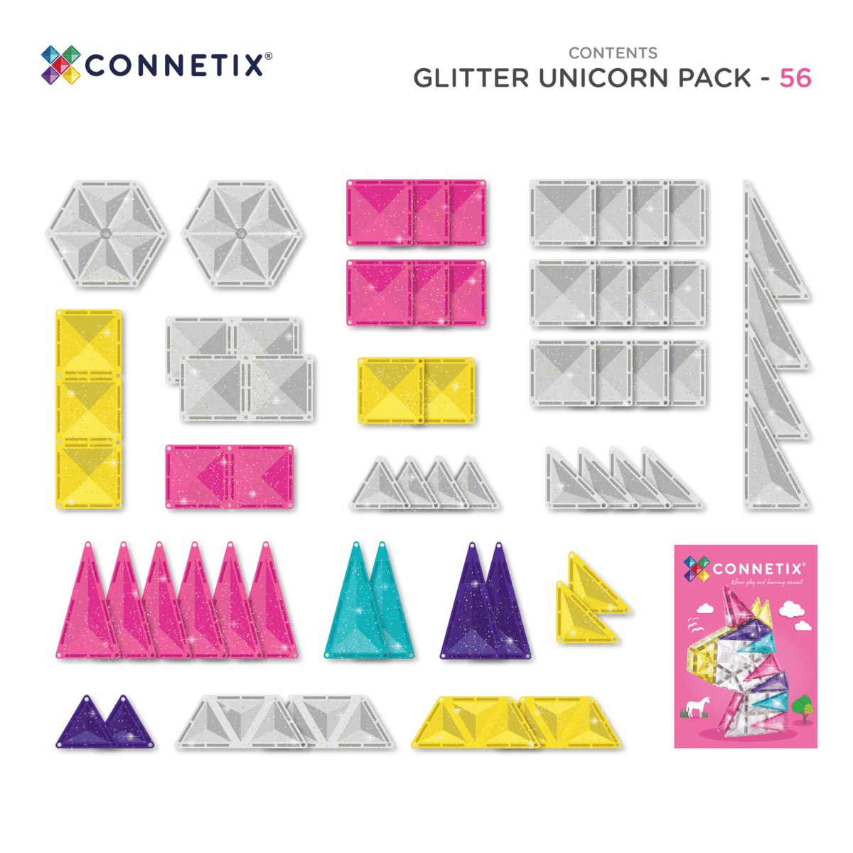 Connetix - Glitter Unicorn Pack 56 stuks - magnetisch constructiespeelgoed