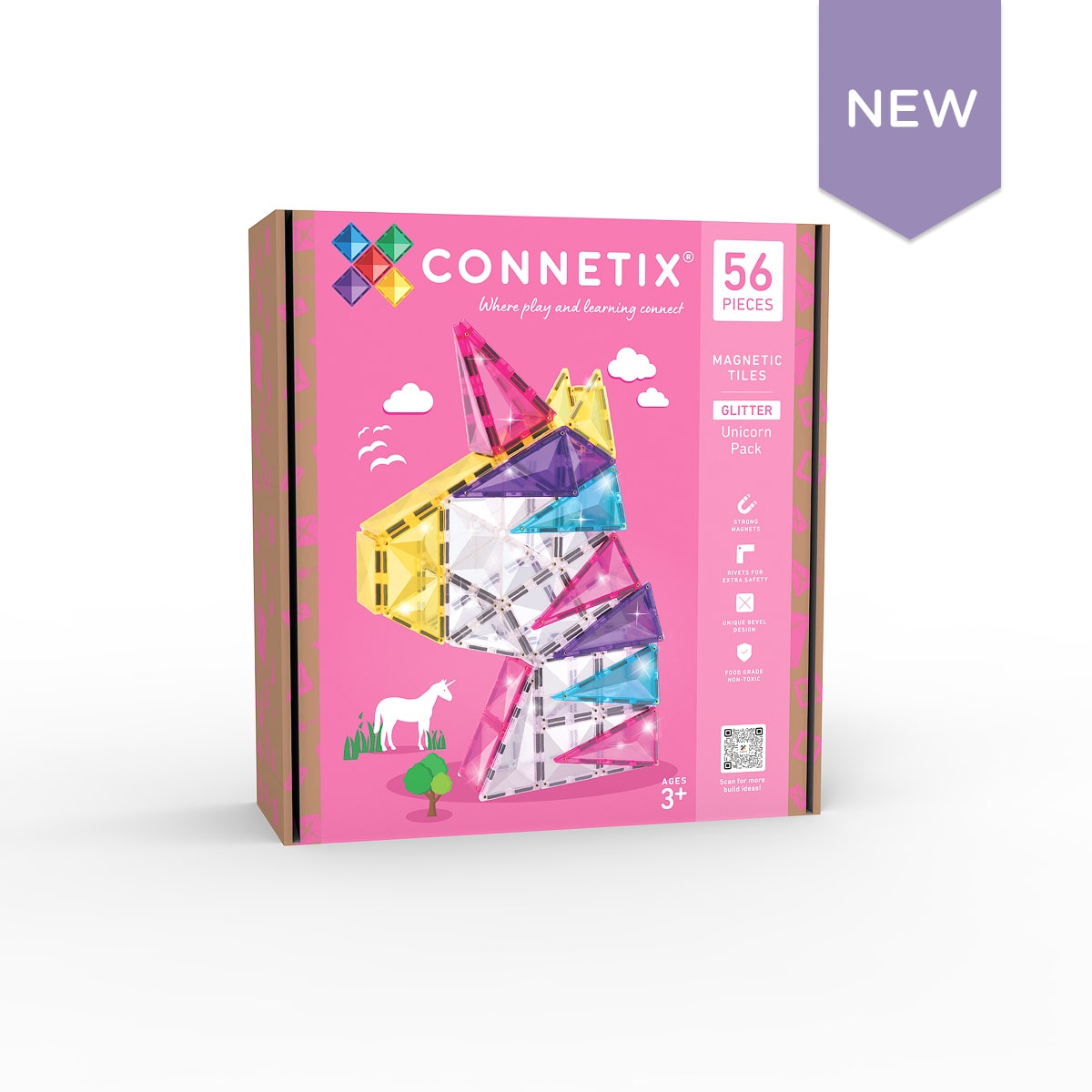 Connetix - Glitter Unicorn Pack 56 stuks - magnetisch constructiespeelgoed