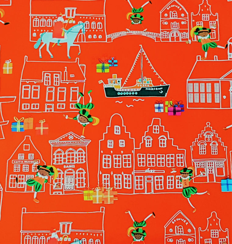 Cadeaupapier 200 m x 50 cm - Sint in de stad - rood