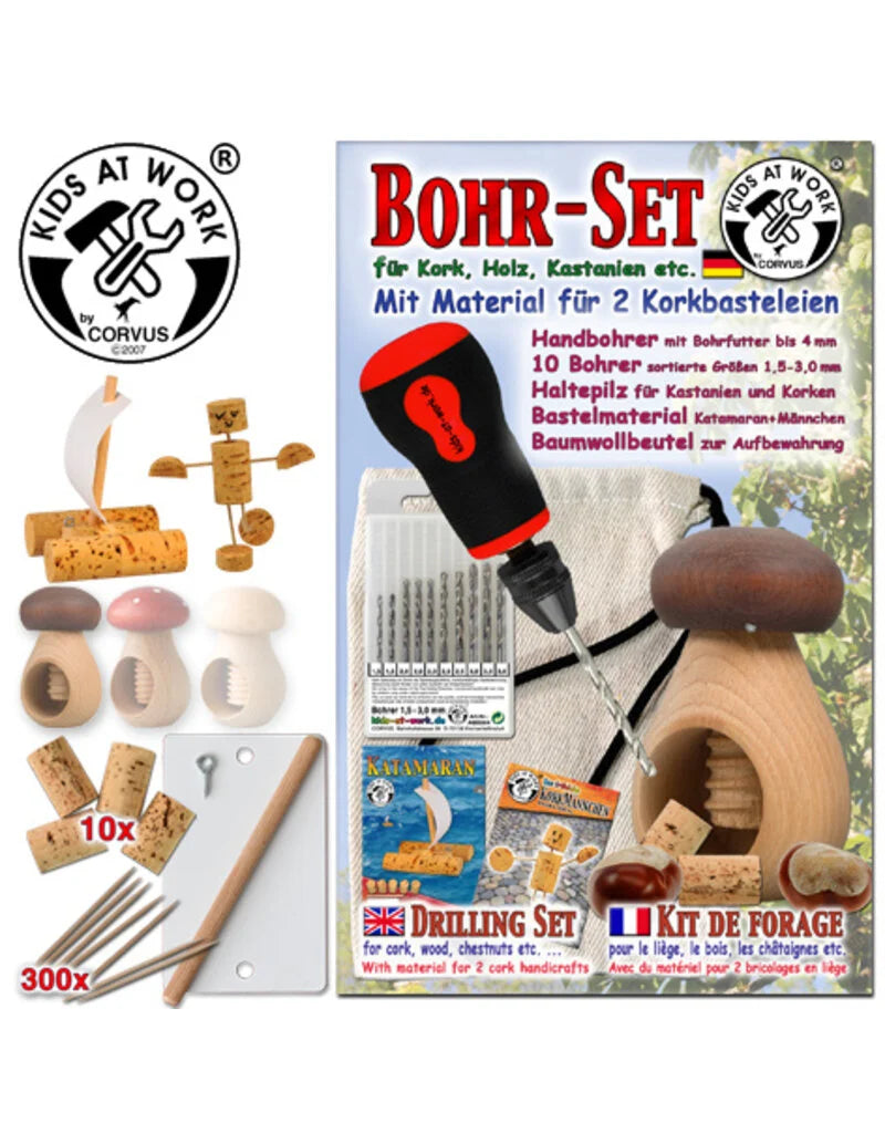 Kids at work - Borenset voor kastanjes, kurk, hout