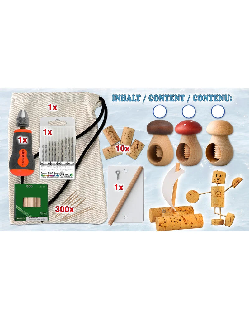 Kids at work - Borenset voor kastanjes, kurk, hout