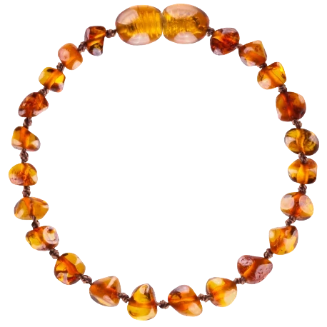 Kinder Wonderland cognac barnsteen armband voor baby's en peuters van 14 cm met gepolijste kralen en draaisluiting