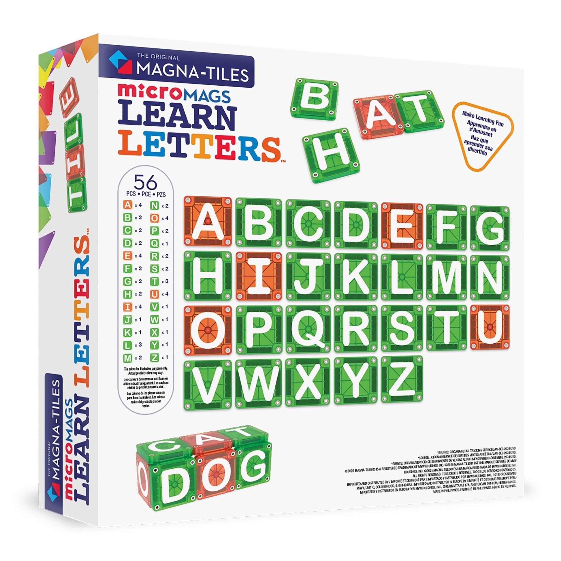 Kinder Wonderland Magna-Tiles Leer Letters set met kleurrijke magnetische alfabet tegels in een doos