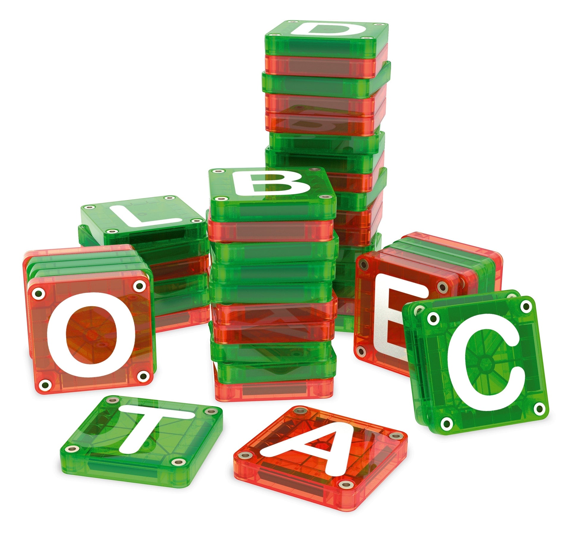 Kinder Wonderland Magna-Tiles magnetische lettertegels in rood en groen voor educatief speelplezier en taalontwikkeling