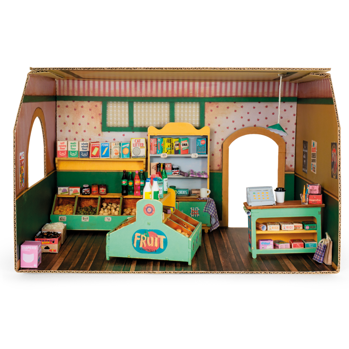 Ingerichte miniatuur kruidenierswinkel