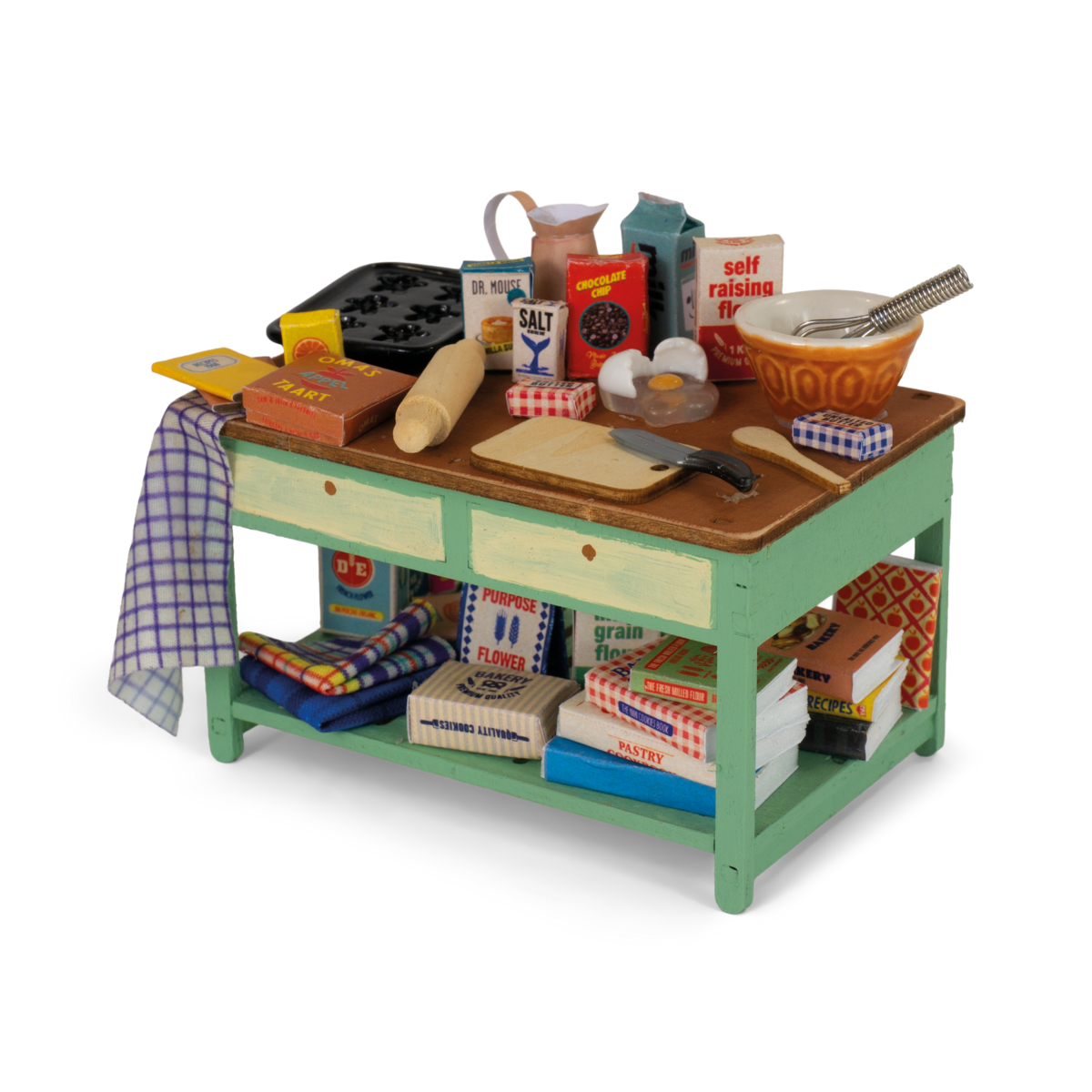 Miniatuur bakscene met bakplaat en mengkom