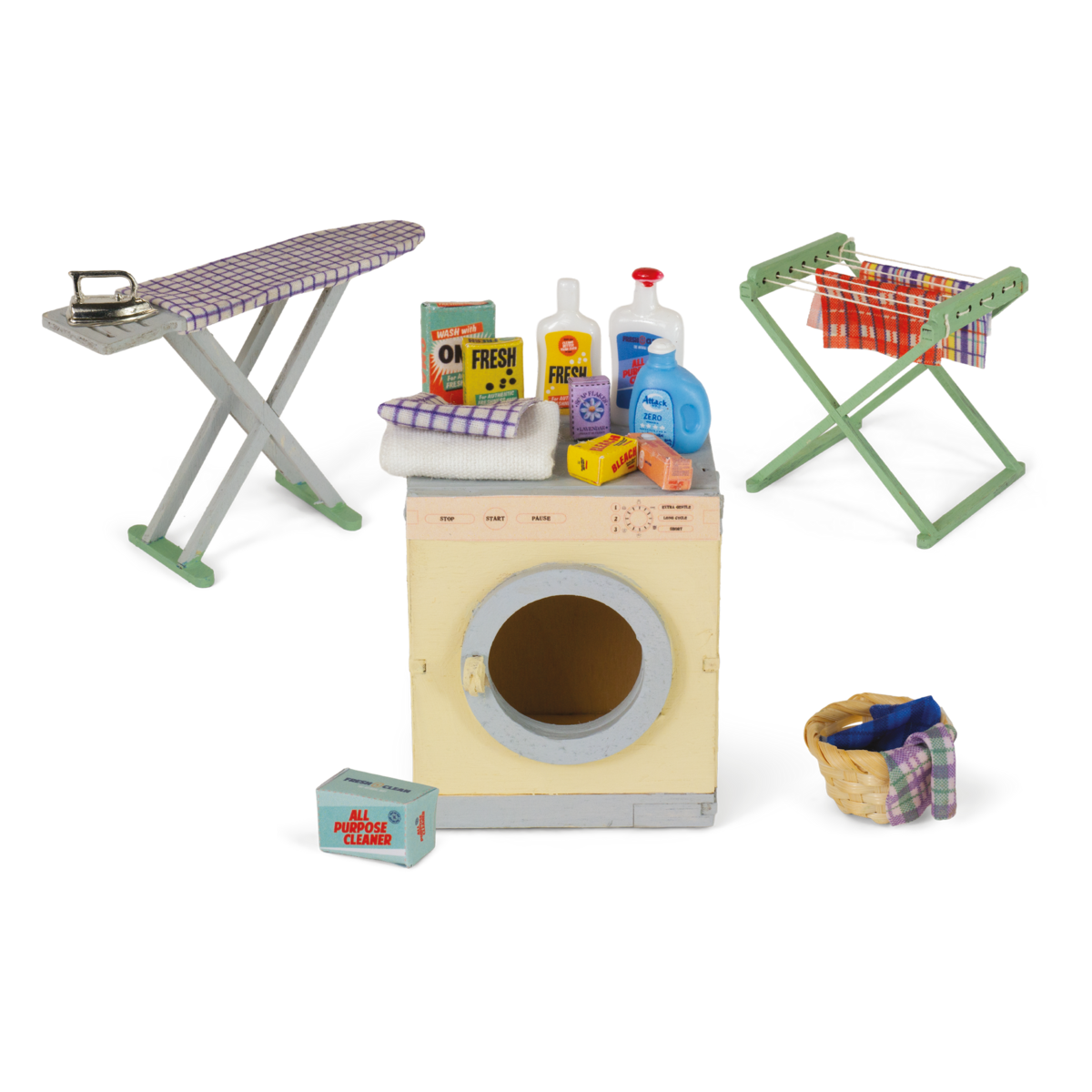 Miniatuur wasmachine met droogrek en waslijn