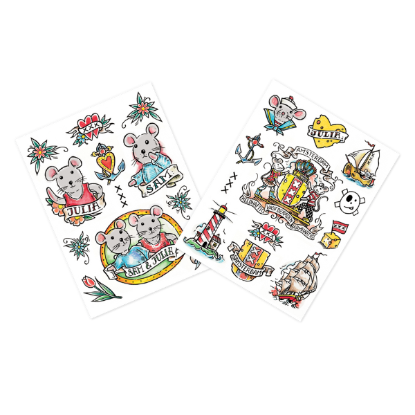Vel met tijdelijke tatoeages van muisjes
