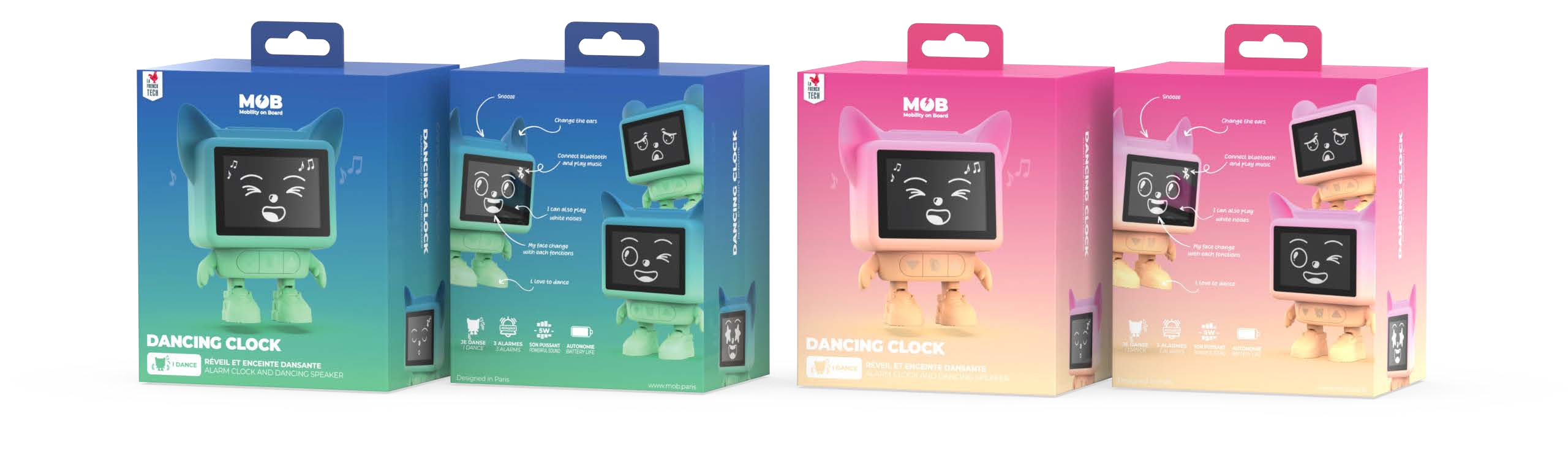 MOB - Dancing Clock wekker & speaker - Roze