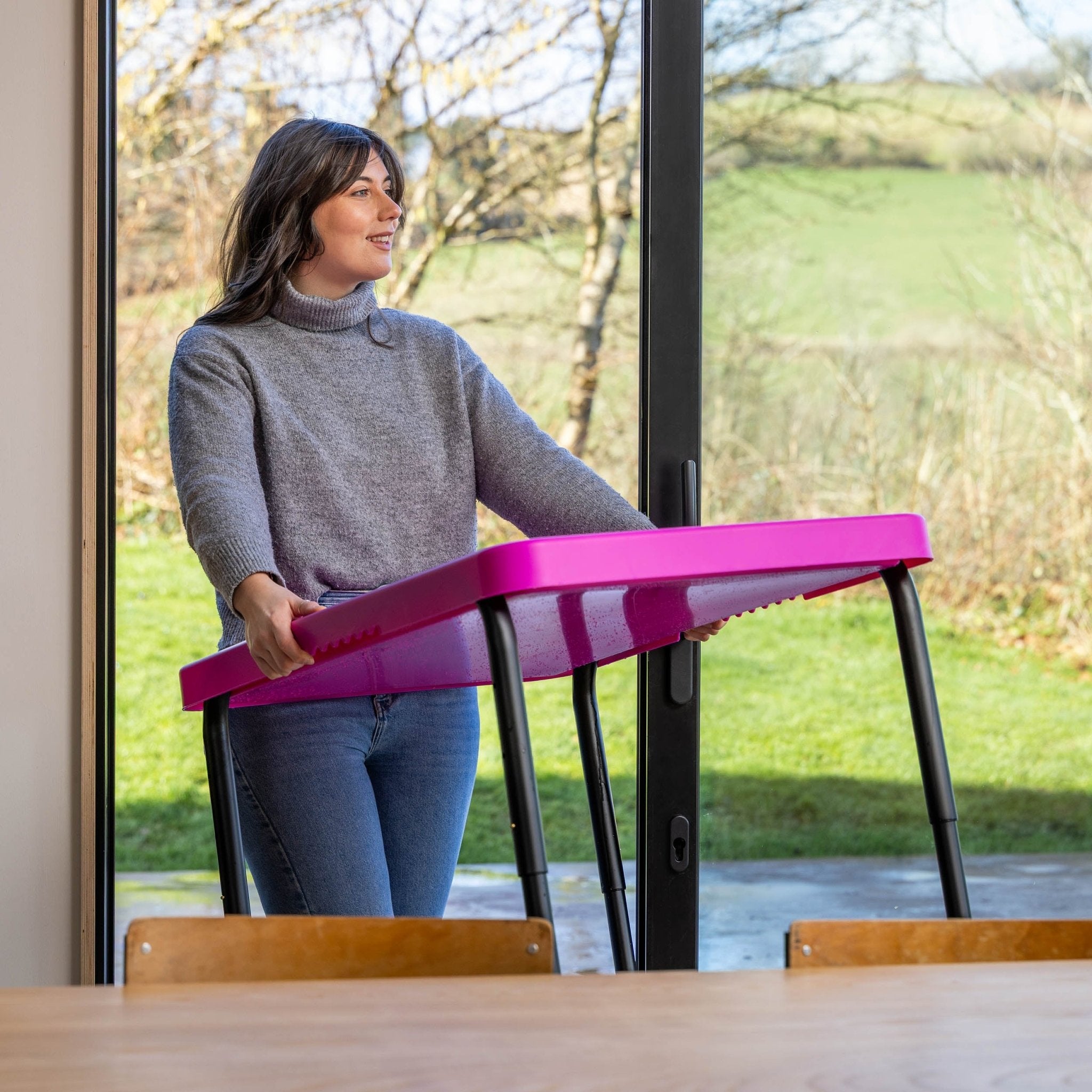 Toyrific - Playhouse PlayTray (95cm) Set - Speeltafel roze + Verstelbaar onderstel H 48-55-63cm