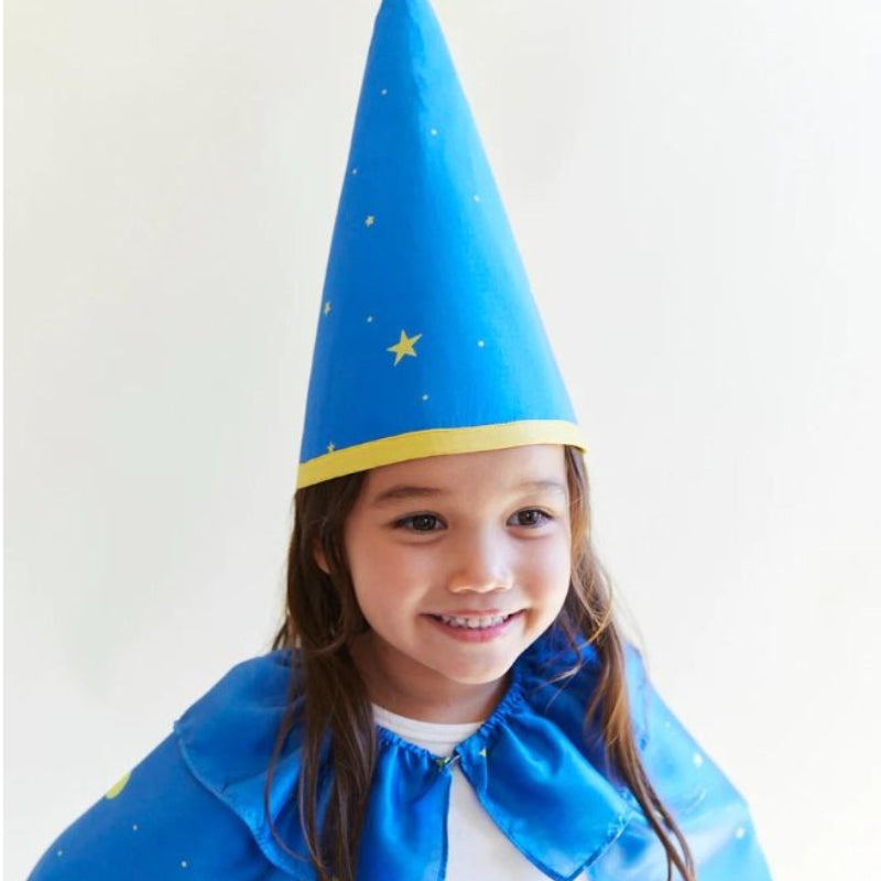 Sarah's Silks - verkleedkleding - puntmuts blauw met sterren - 3-9 jaar