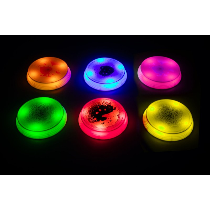 Set van 6 ronde sensorische vloeistoftegels met ledverlichting