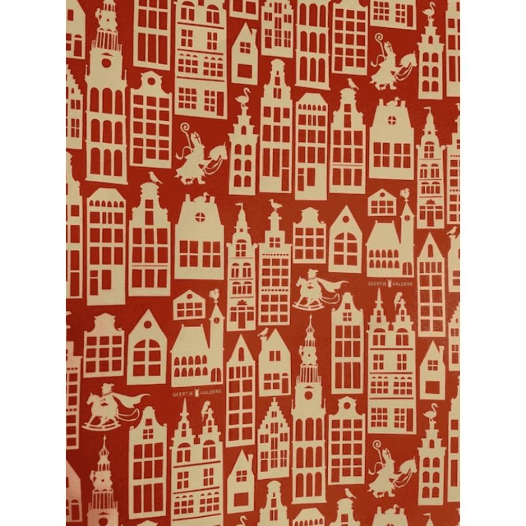 Cadeaupapier 200 m x 30 cm - Oranje - Sinterklaas op stokpaard en hobbelpaard