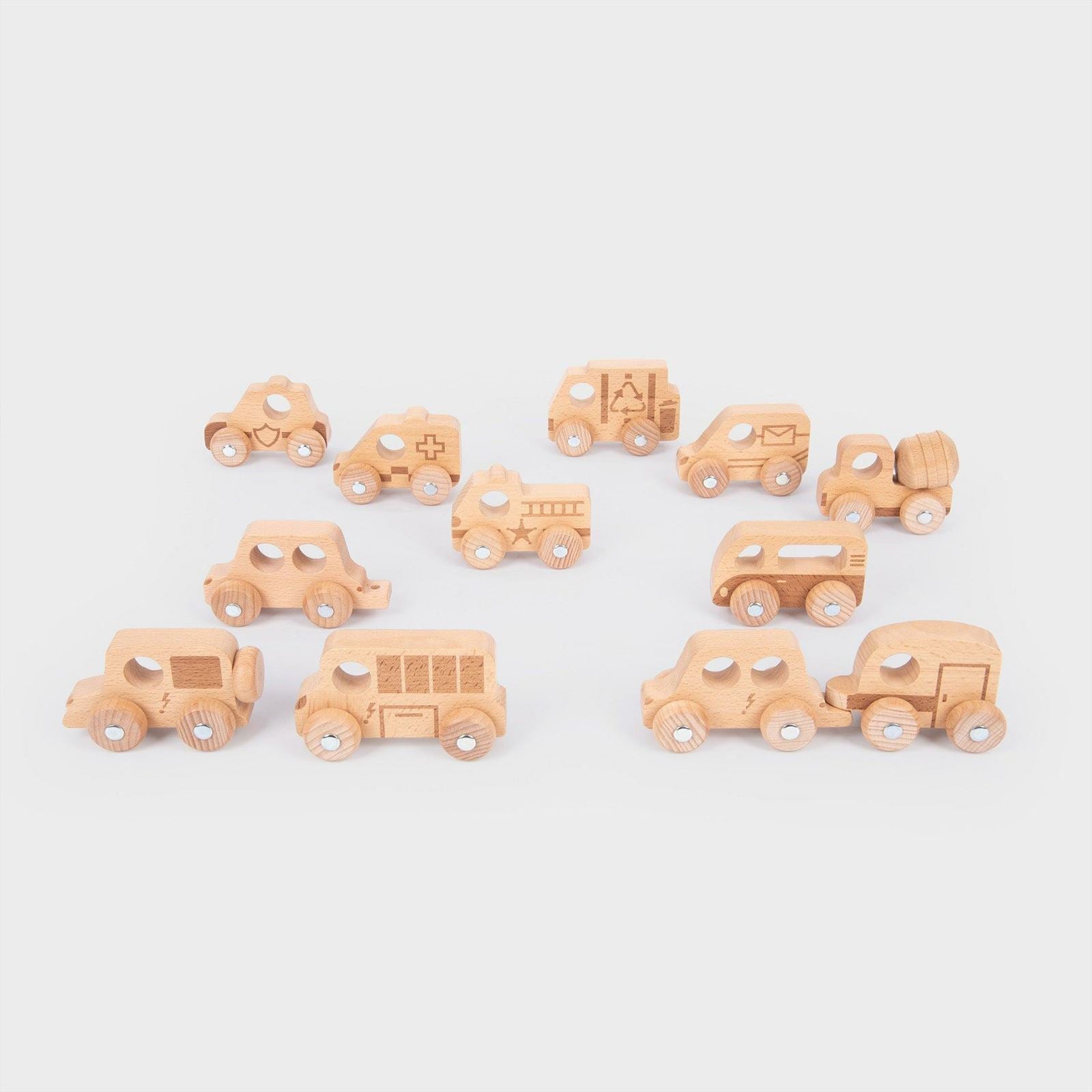 TickiT - Houten Voertuigen Set Naturel (12 stuks)