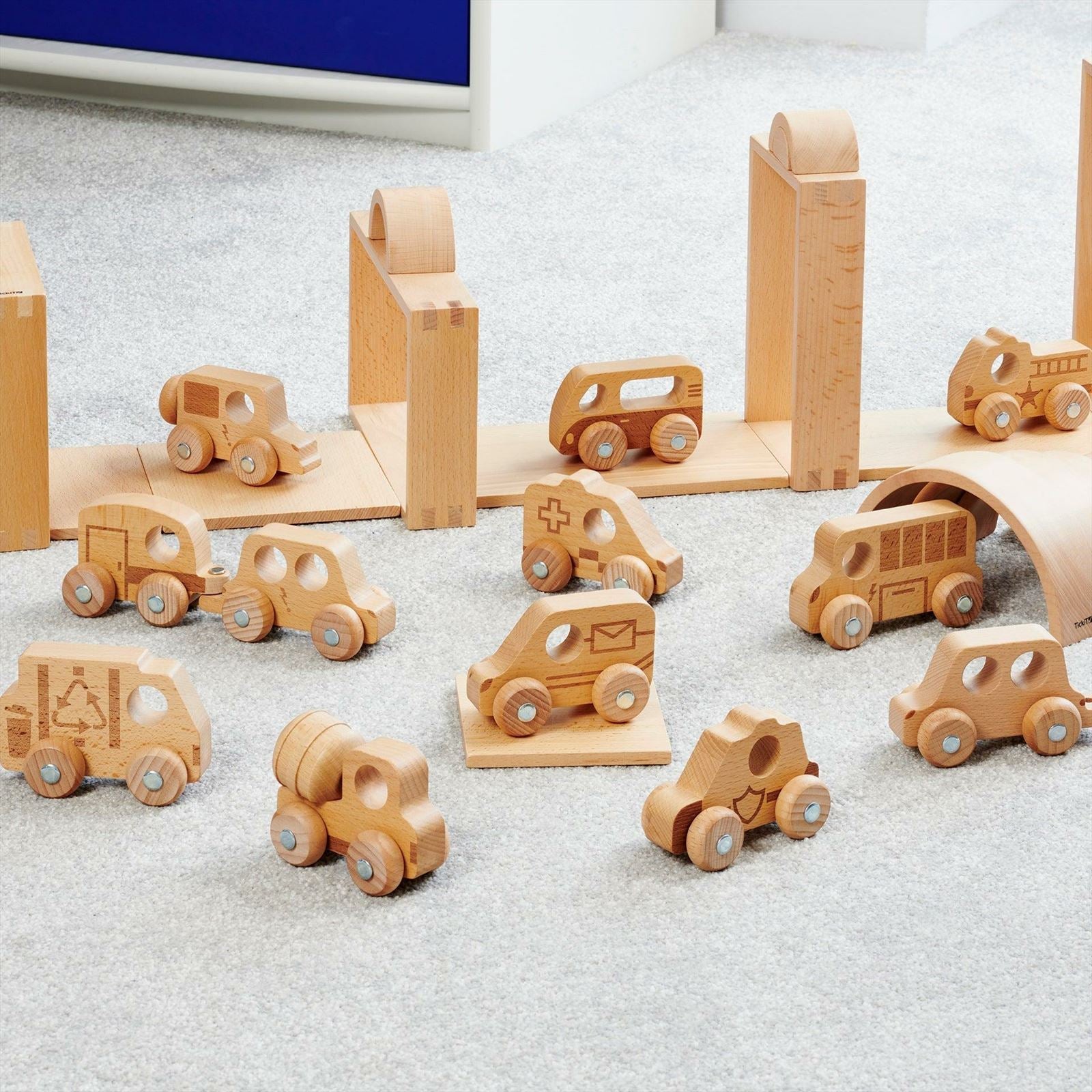 TickiT - Houten Voertuigen Set Naturel (12 stuks)