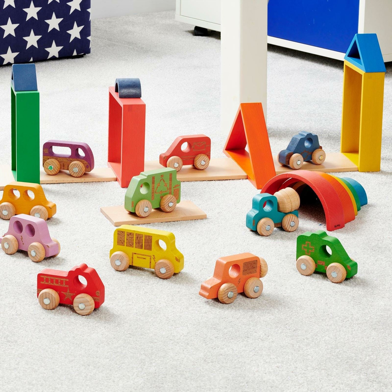 TickiT - Set met Regenboog Houten Voertuigen