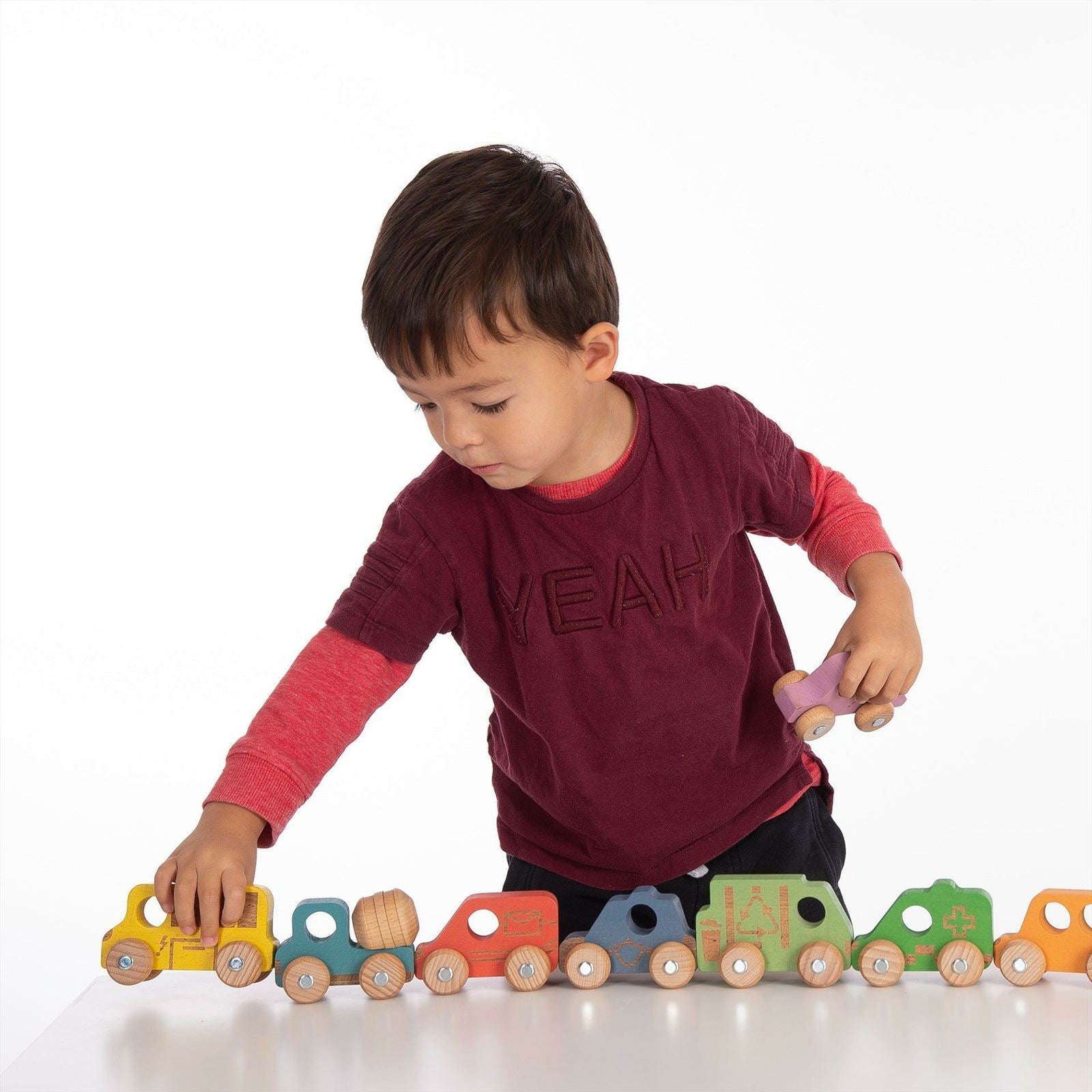 TickiT - Set met Regenboog Houten Voertuigen