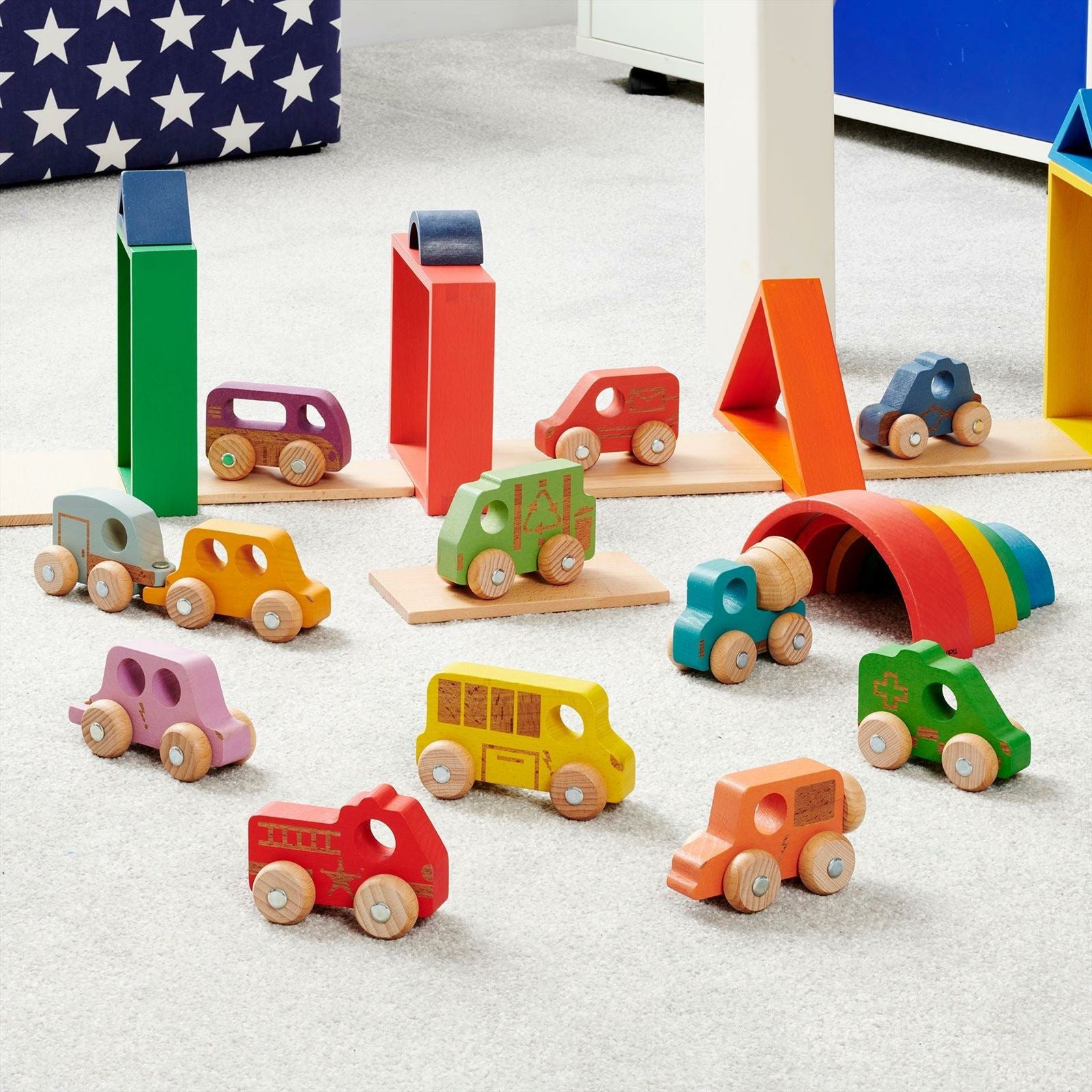 TickiT - Set met Regenboog Houten Voertuigen