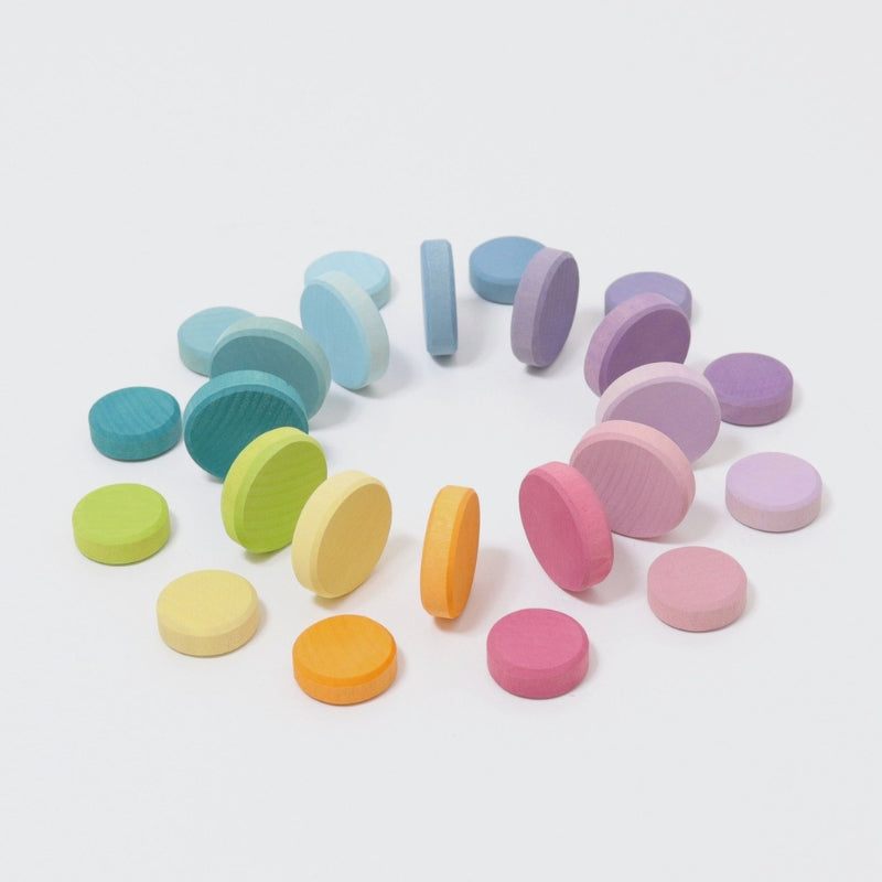 Grimm's - 24 houten munten in 12 kleuren pastel - Grimm's