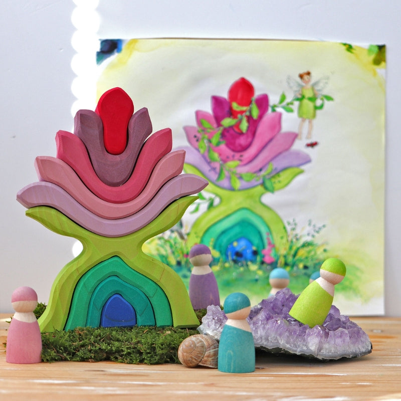 Grimm's - Houten Blokkenset Bloemen (9 stuks)