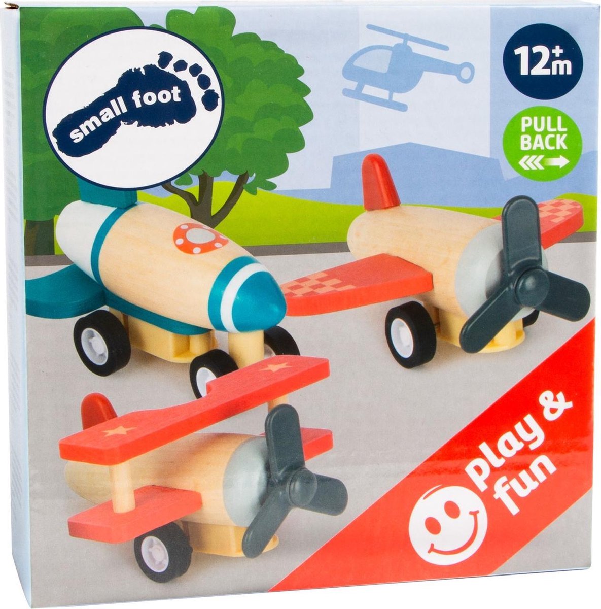 small foot - 3 'pull back' vliegtuigjes van hout