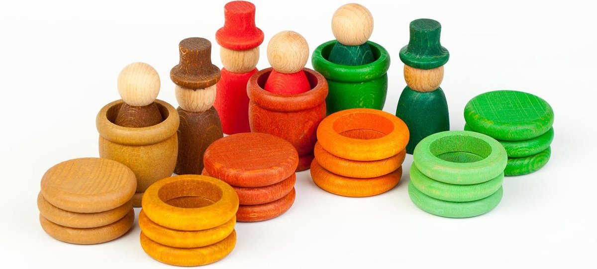 Grapat - Houten nins® poppetjes met ringen en schijfjes herfst 27-delig - Grapat