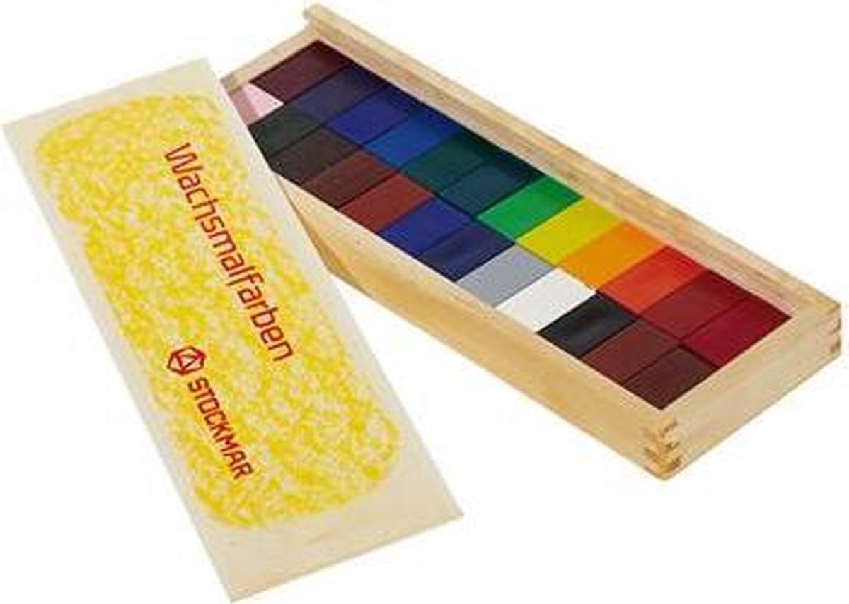 Stockmar - 24 (bijenwas)krijtjes-blokjes in houten kist