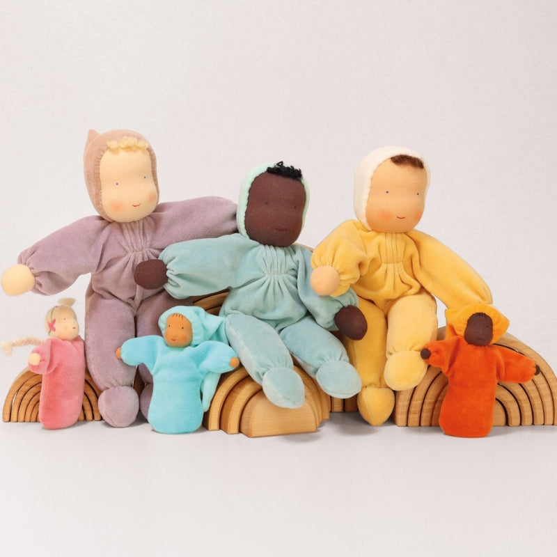 Grimm's - zachte handgemaakte knuffel pop - geel - (baby+)