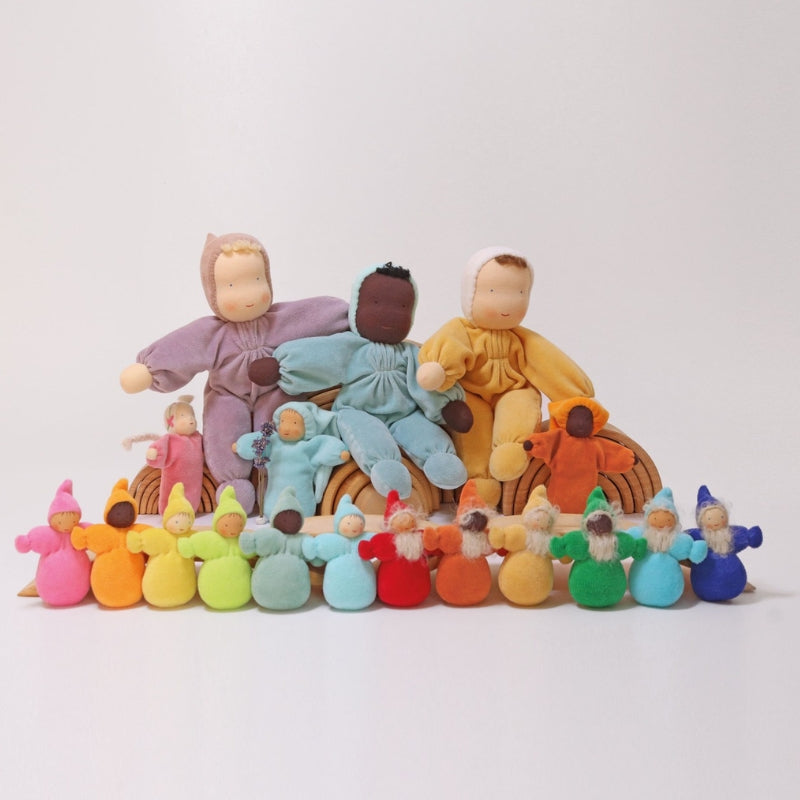 Grimm's - zachte handgemaakte knuffel pop - geel - (baby+)