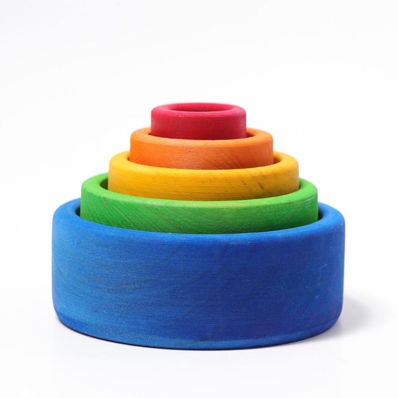 Grimm's - Houten Stapel Bakjes Regenboog 5 stuks