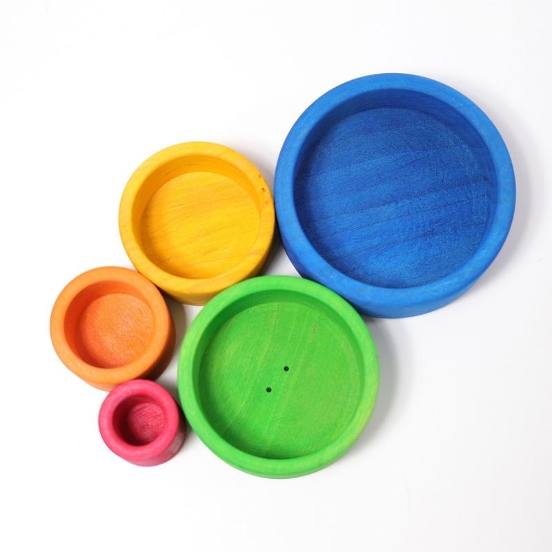 Grimm's - Houten Stapel Bakjes Regenboog 5 stuks