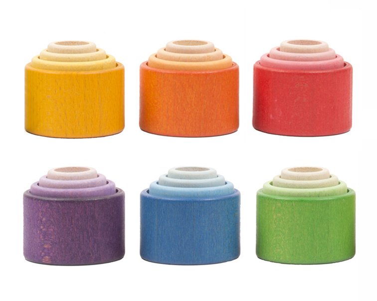 Grapat - 24 houten stapel bakjes regenboog - Grapat