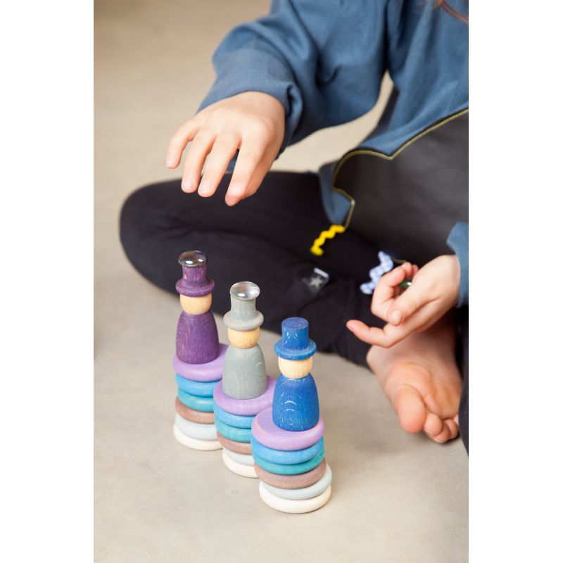 Grapat - Houten nins® poppetjes met ringen en schijfjes winter 27-delig - Grapat