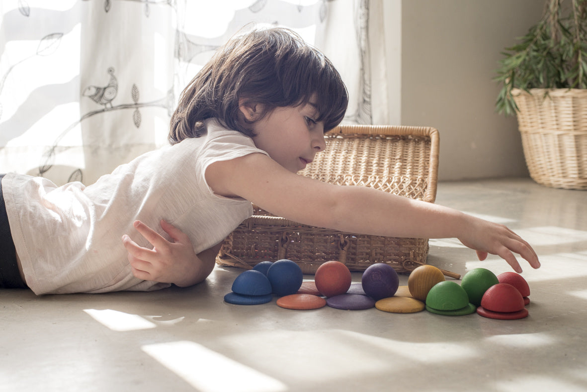 Grapat - 30-delig Houten Ronde vormen set regenboog - Grapat