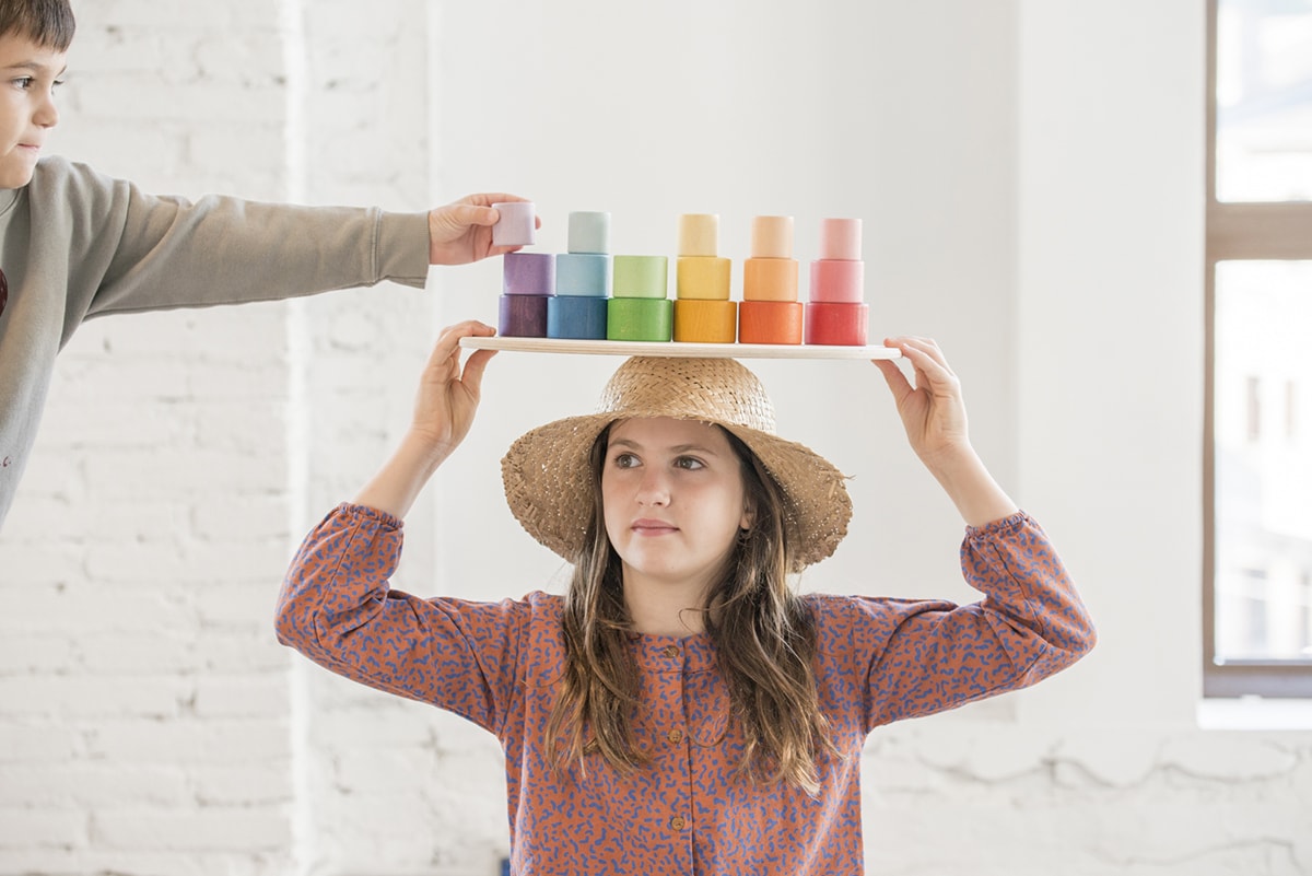 Grapat - 24 houten stapel bakjes regenboog - Grapat