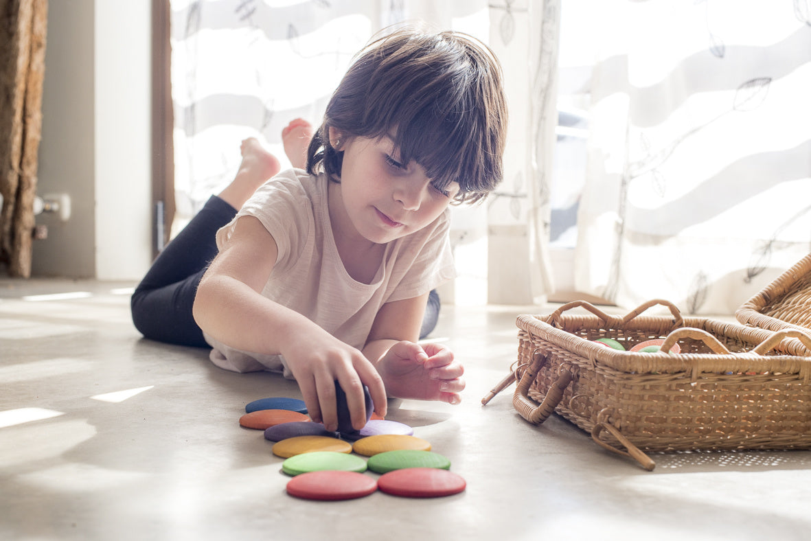 Grapat - 30-delig Houten Ronde vormen set regenboog - Grapat