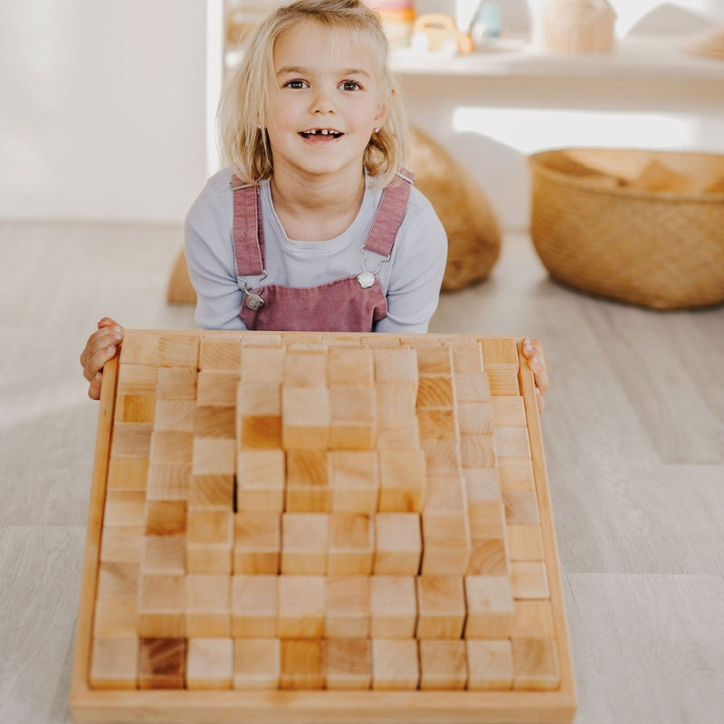 Grimm's - Houten Blokken Piramide natuurkleur (100 stuks) groot