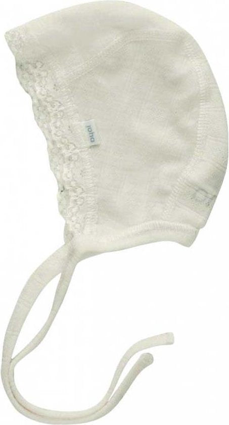 Joha - wol-zijde strikmuts met kant - Naturel
