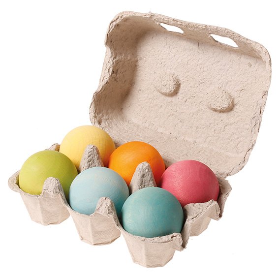 Grimm's - 6 Houten Pastel Ballen in eierdoosje