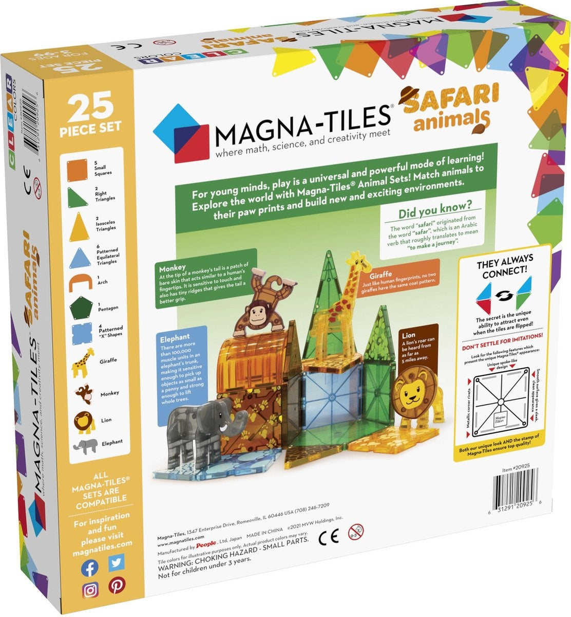 Magna Tiles - Safari Animals Dieren - Magnetisch Speelgoed 25st