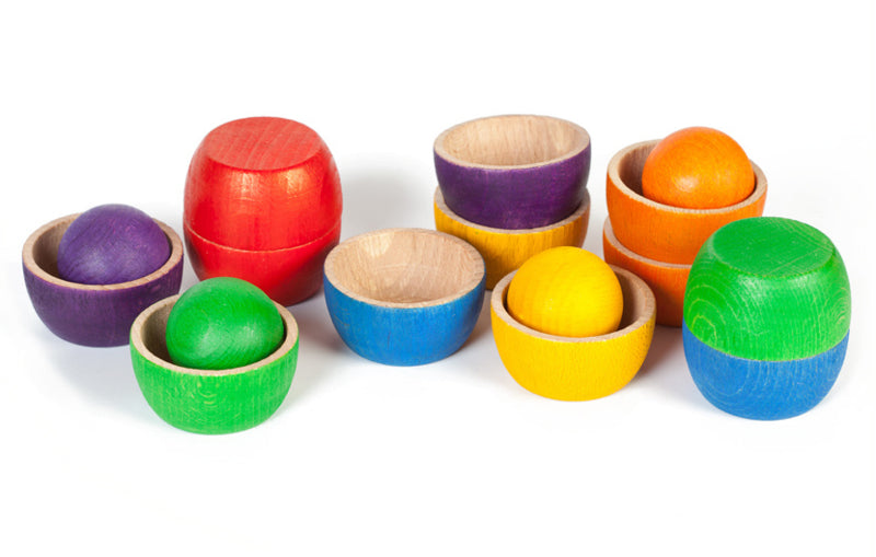 Grapat - 12 houten bakjes en 6 balletjes