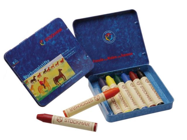 Stockmar - 8 (bijenwas)krijtjes-stiftjes in blik - met zwart