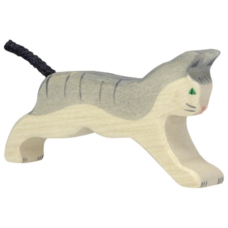 Kat rennend - 6 cm - Houten dieren - Holztiger