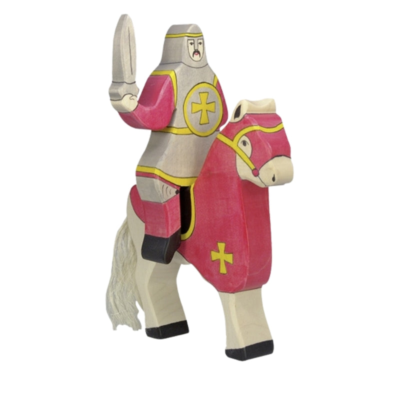 Rijdende ridder met zwaard rood (zonder paard) 19 cm - Holztiger