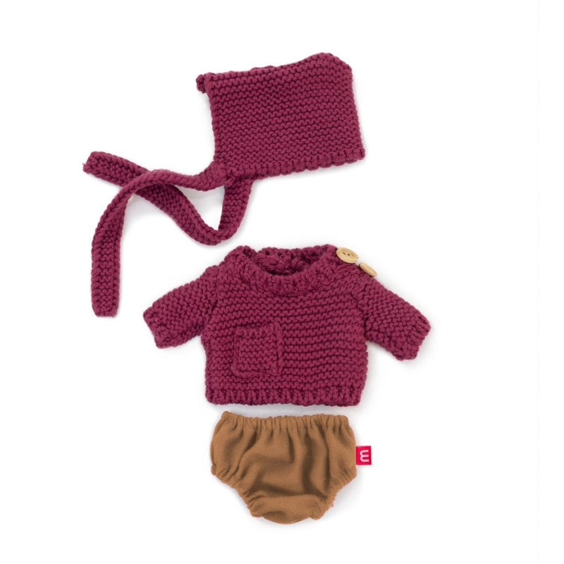 Kledingsetje bordeaux rood-bruin (3-delig) voor Miniland jongenspoppen van 21 cm - Miniland