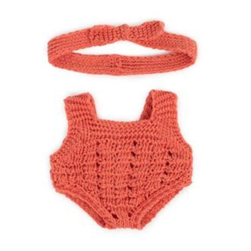Kruippakje oranje (gebreid, 2-delig) voor Miniland meisjespoppen van 21 cm - Miniland