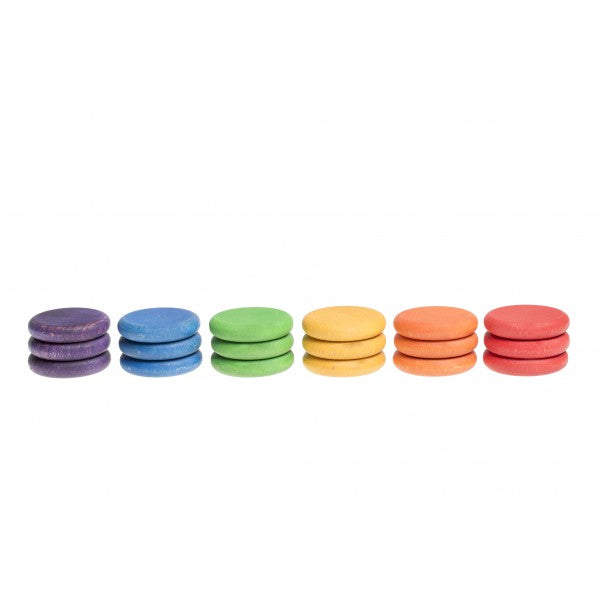 18 houten munten in 6 kleuren regenboog - Grapat
