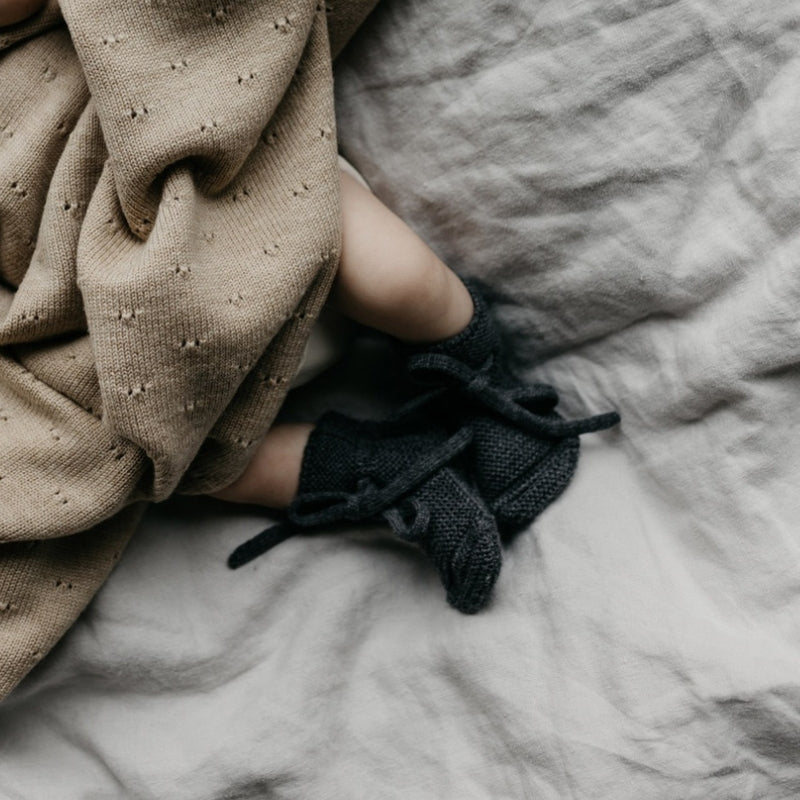 Hvid - slofjes - 100% merinowol - Charcoal